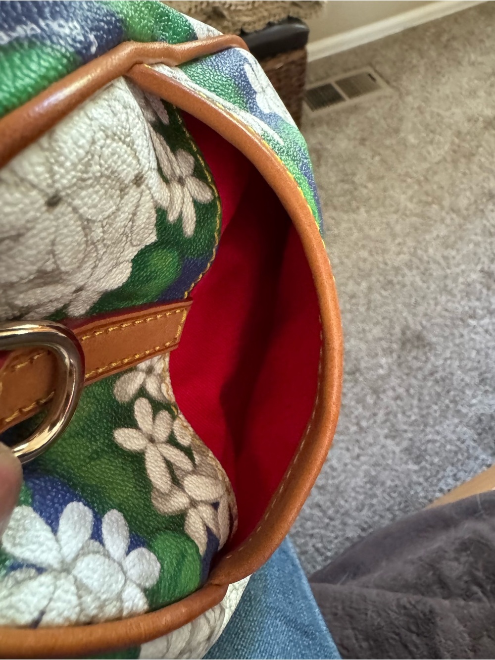 Dooney & Bourke Green, Navy & White Floral Leather-Trim Satchel - Picture 5 of 6